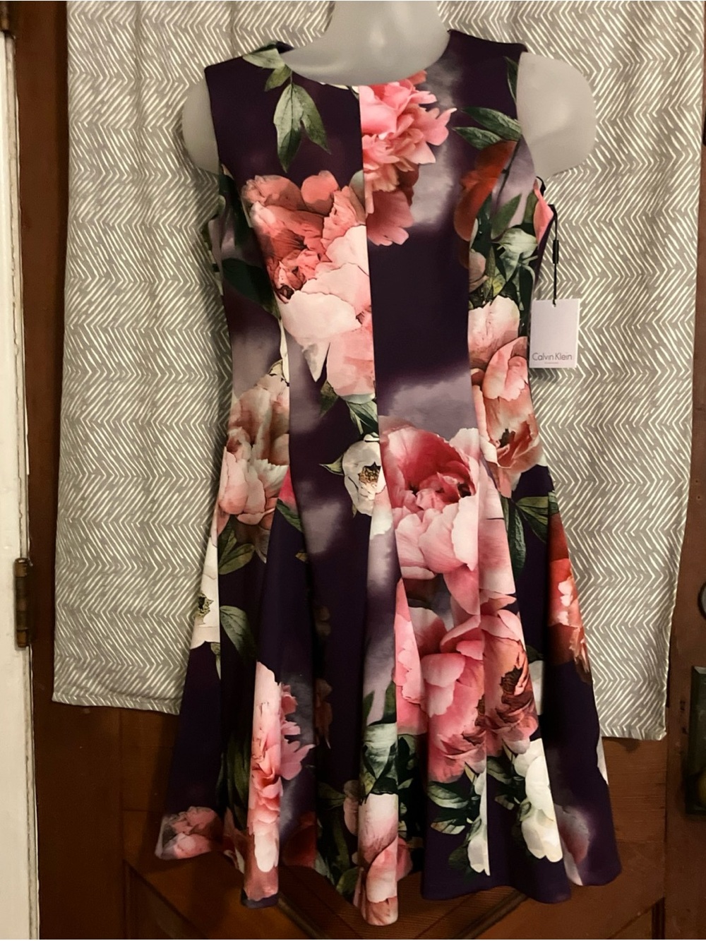 Calvin Klein Purple Dress with Pink Floral Accents